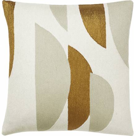 Judy Ross Textiles Hand-Embroidered Chain Stitch Slice Throw Pillow cream/oyster/gold rayon